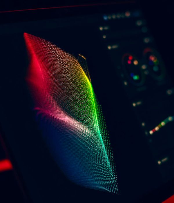 Abstract digital representation of analytical data and glowing waves